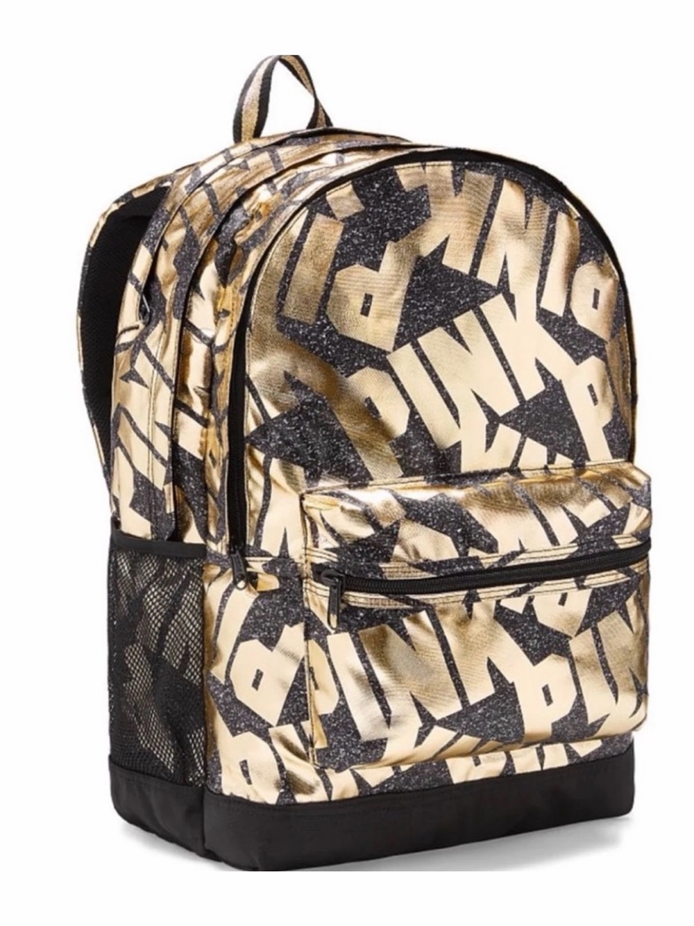 PINK Victoria's Secret Gold and Black Logo Backpack